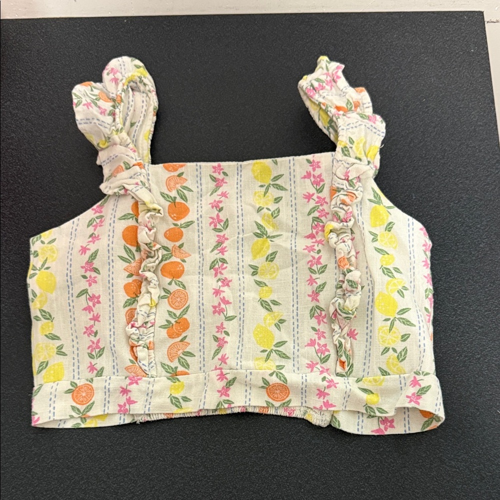 Citrus Floral Ruffle Crop Top - Yellow, Orange, Pink